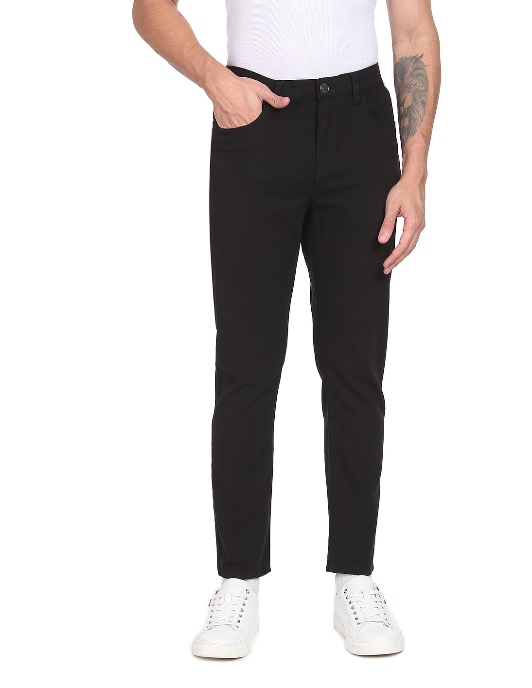 Buy Flying Machine Solid Slim Tapered Fit Trousers - NNNOW.com