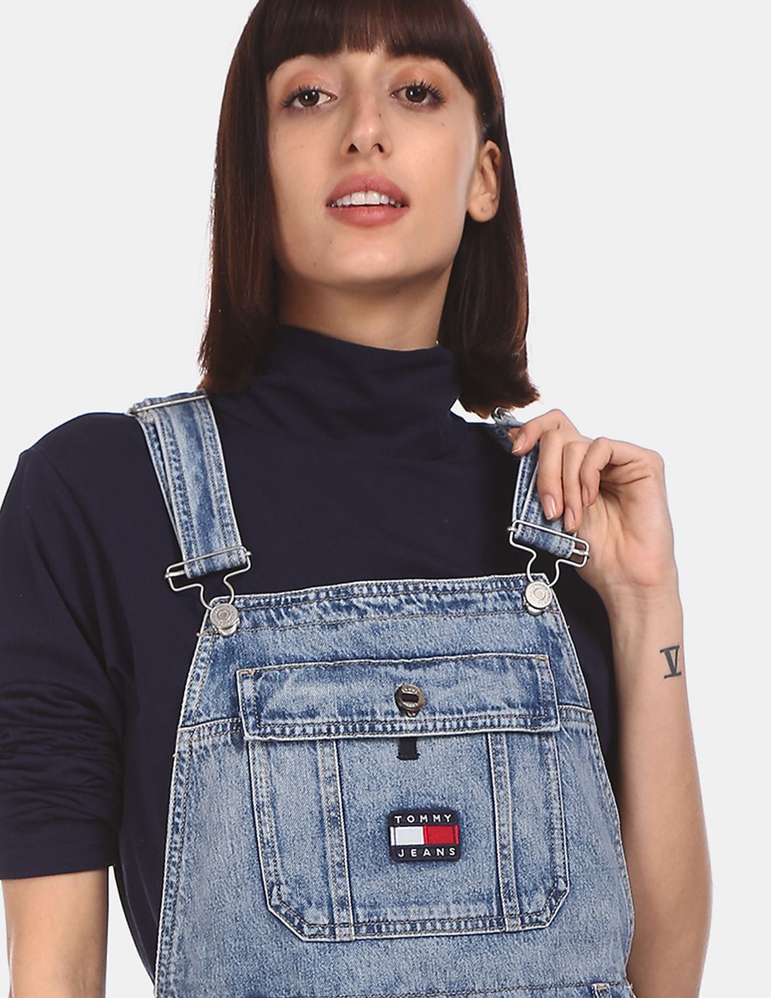 Buy Tommy Hilfiger Women Blue Stone Washed Dungaree Dress