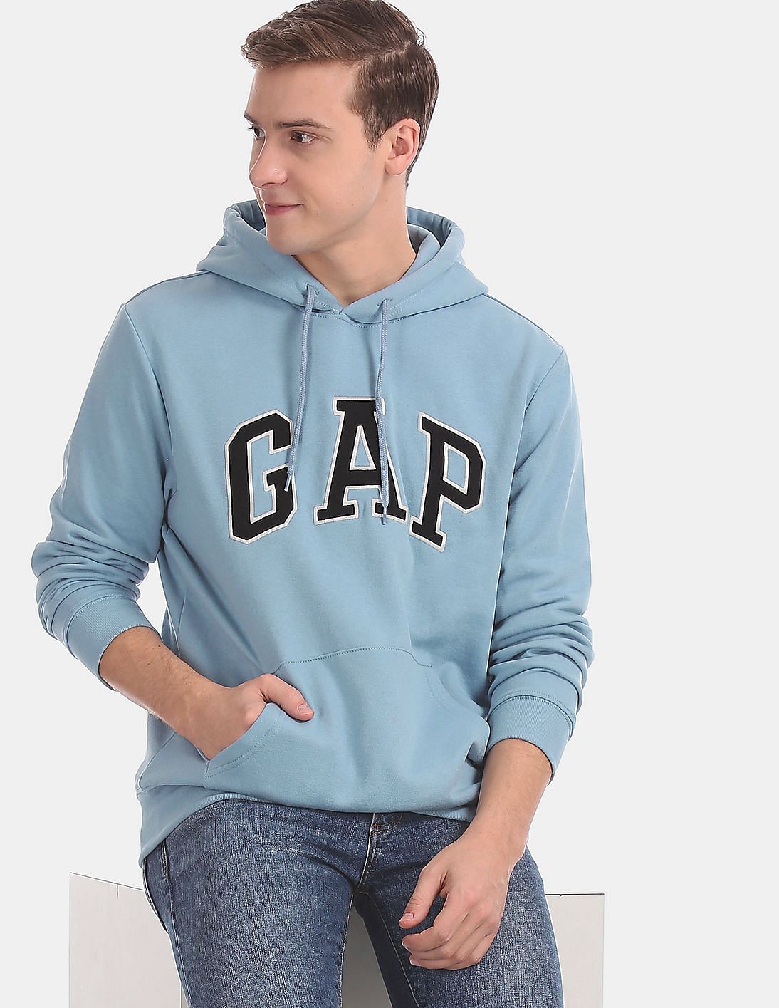 Buy GAP Men Blue Brand Applique Hooded Sweatshirt - NNNOW.com