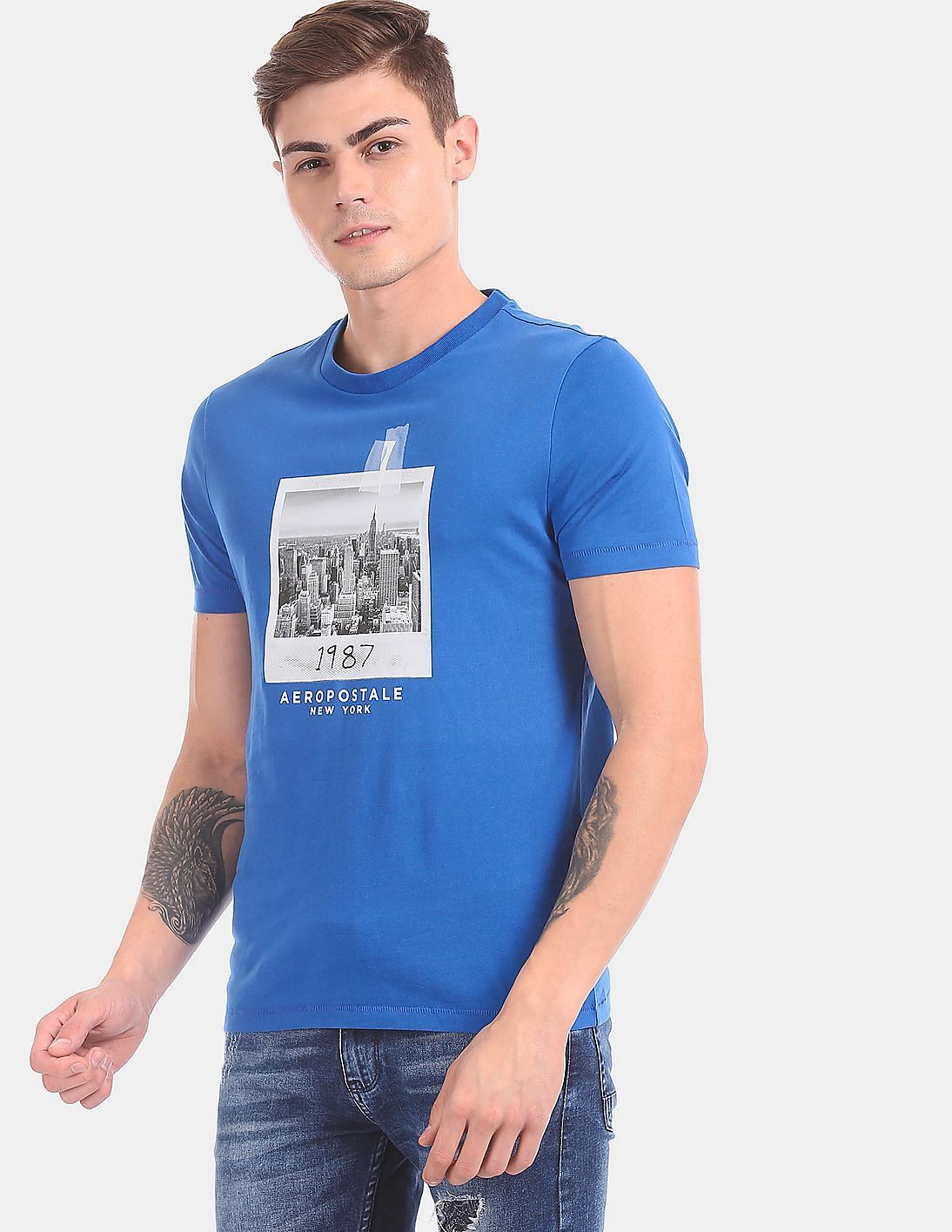 Buy Aeropostale Blue Printed Cotton Jersey T-Shirt - NNNOW.com