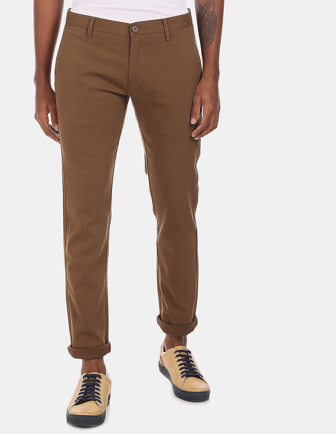 Buy Ruggers Men Brown Slim Tapered Fit Solid Trousers - NNNOW.com