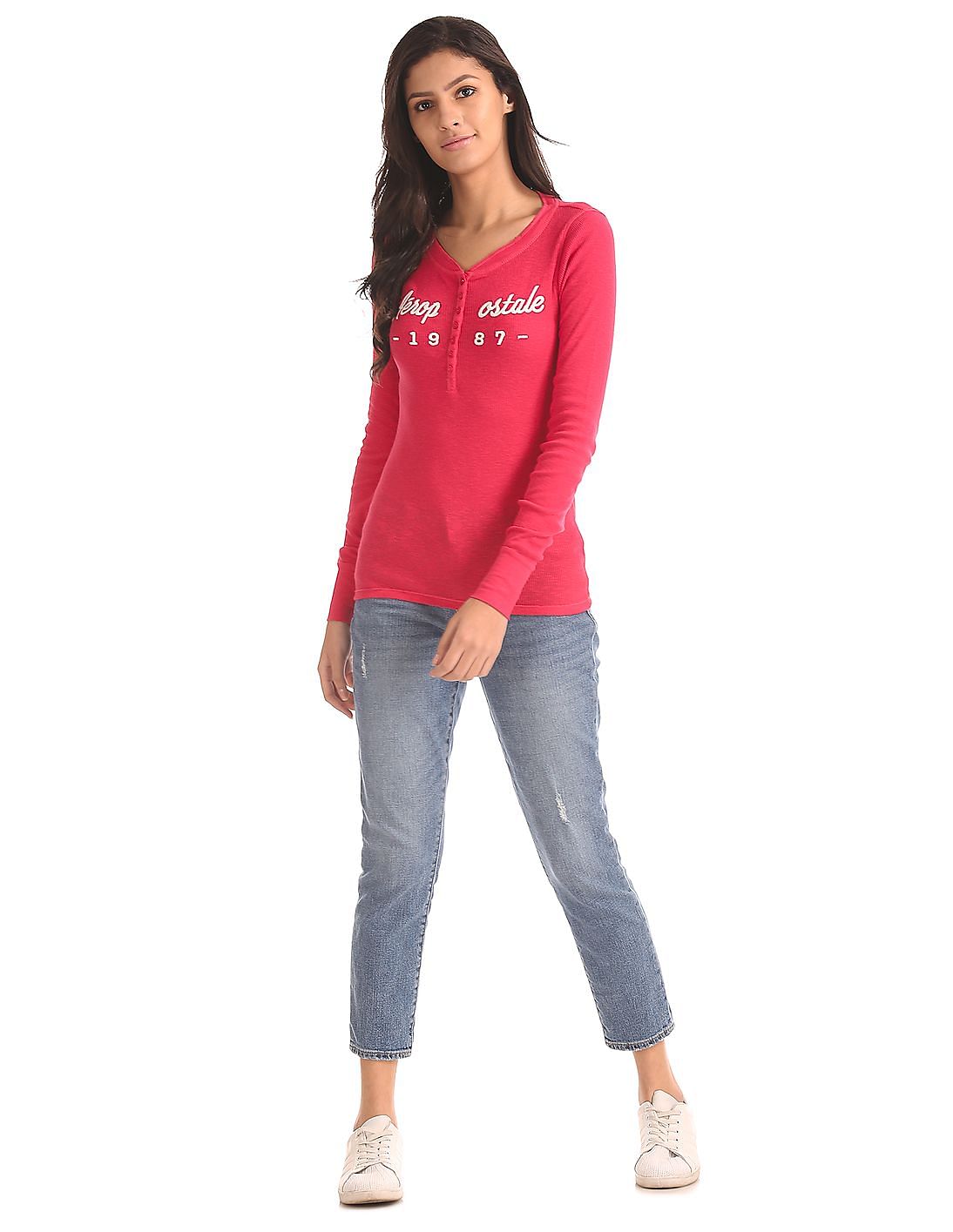 Buy Aeropostale Long Sleeve Ribbed Henley T-Shirt - NNNOW.com