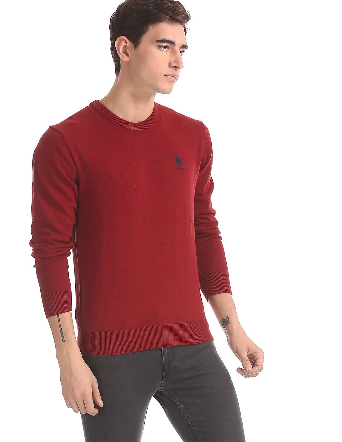 Buy Men Red Crew Neck Solid Sweater online at NNNOW.com