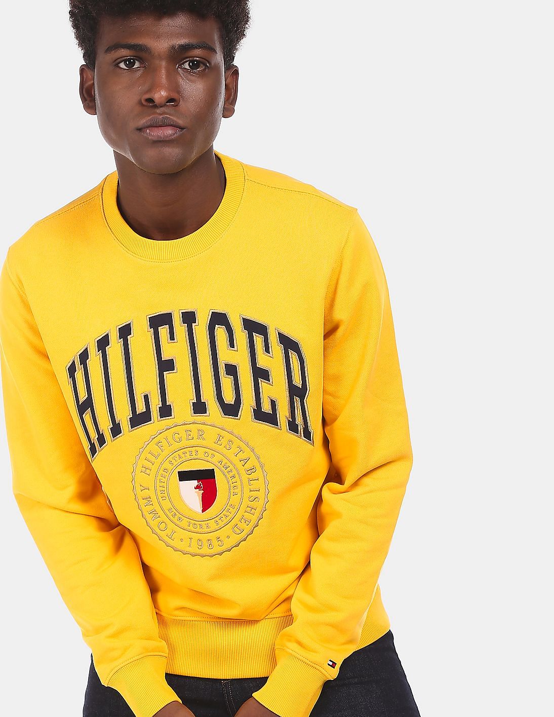 Buy Tommy Hilfiger Men Yellow Crew Neck Logo Sweatshirt - NNNOW.com