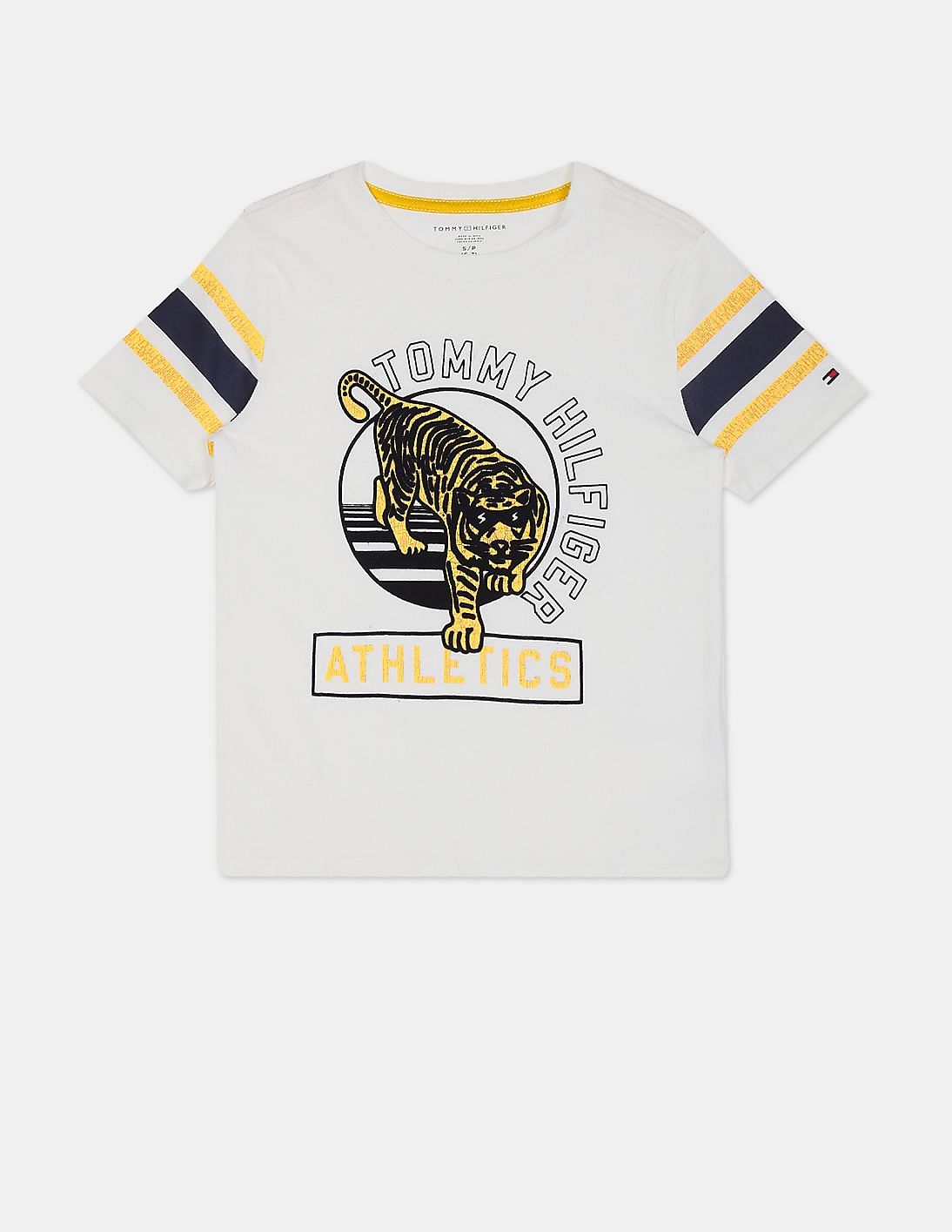 Buy Tommy Hilfiger Kids Boys White Crew Neck Brand Print T-Shirt ...