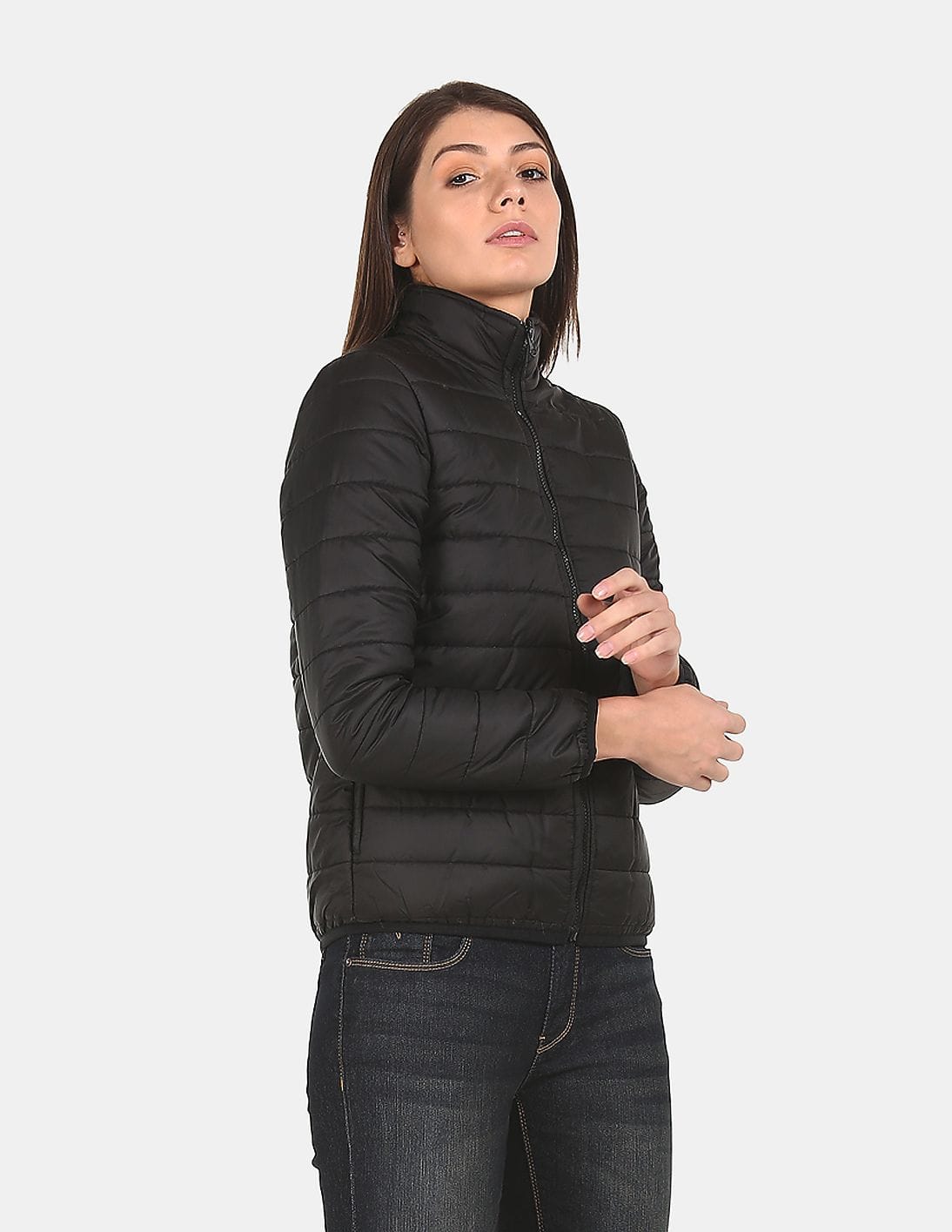 black thin puffer jacket