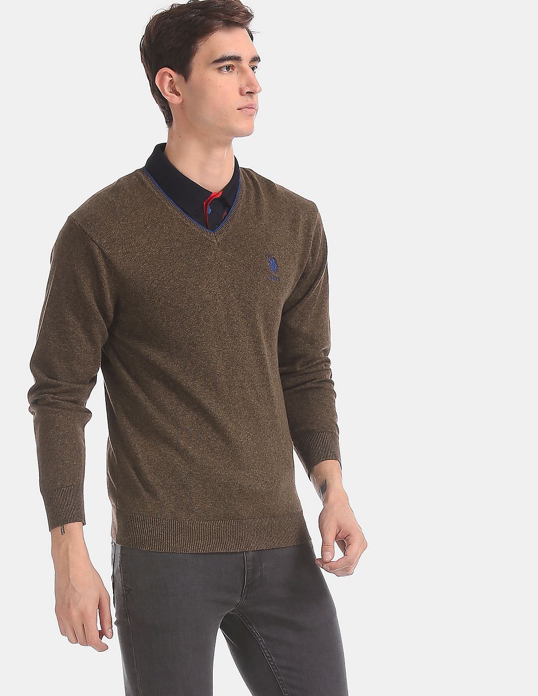 Buy Men Brown V-Neck Cotton Sweater online at NNNOW.com