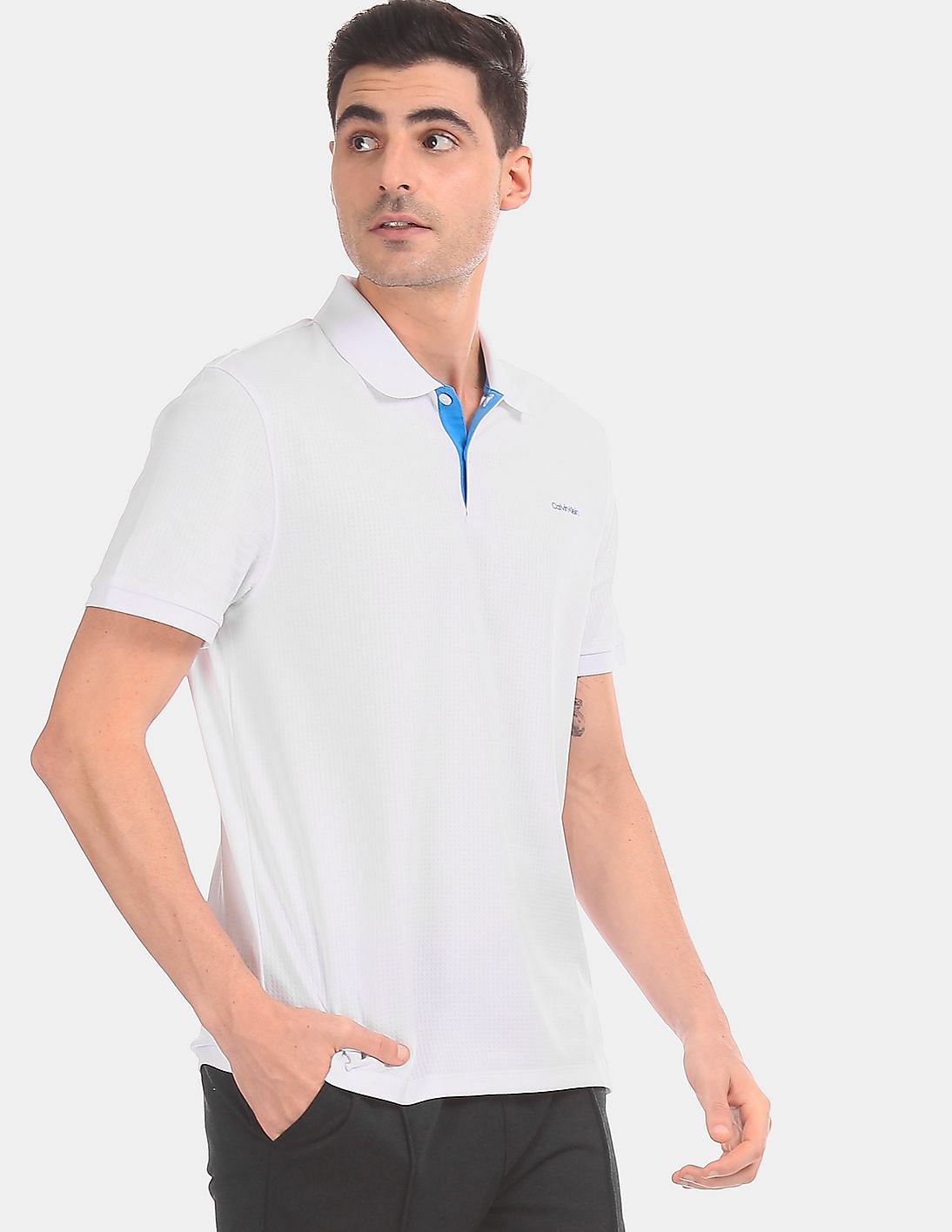 Buy Calvin Klein Men White Short Sleeve Double Jacquard Quick Dry Polo ...