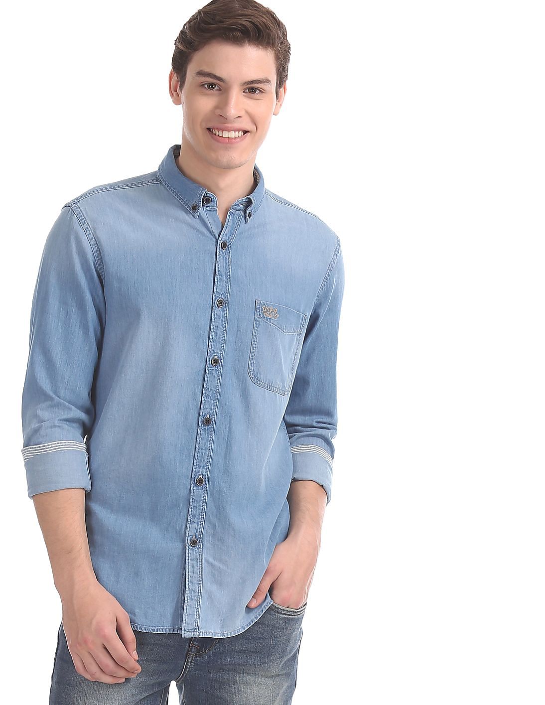 Buy Men Blue Faded Chambray Shirt online at NNNOW.com