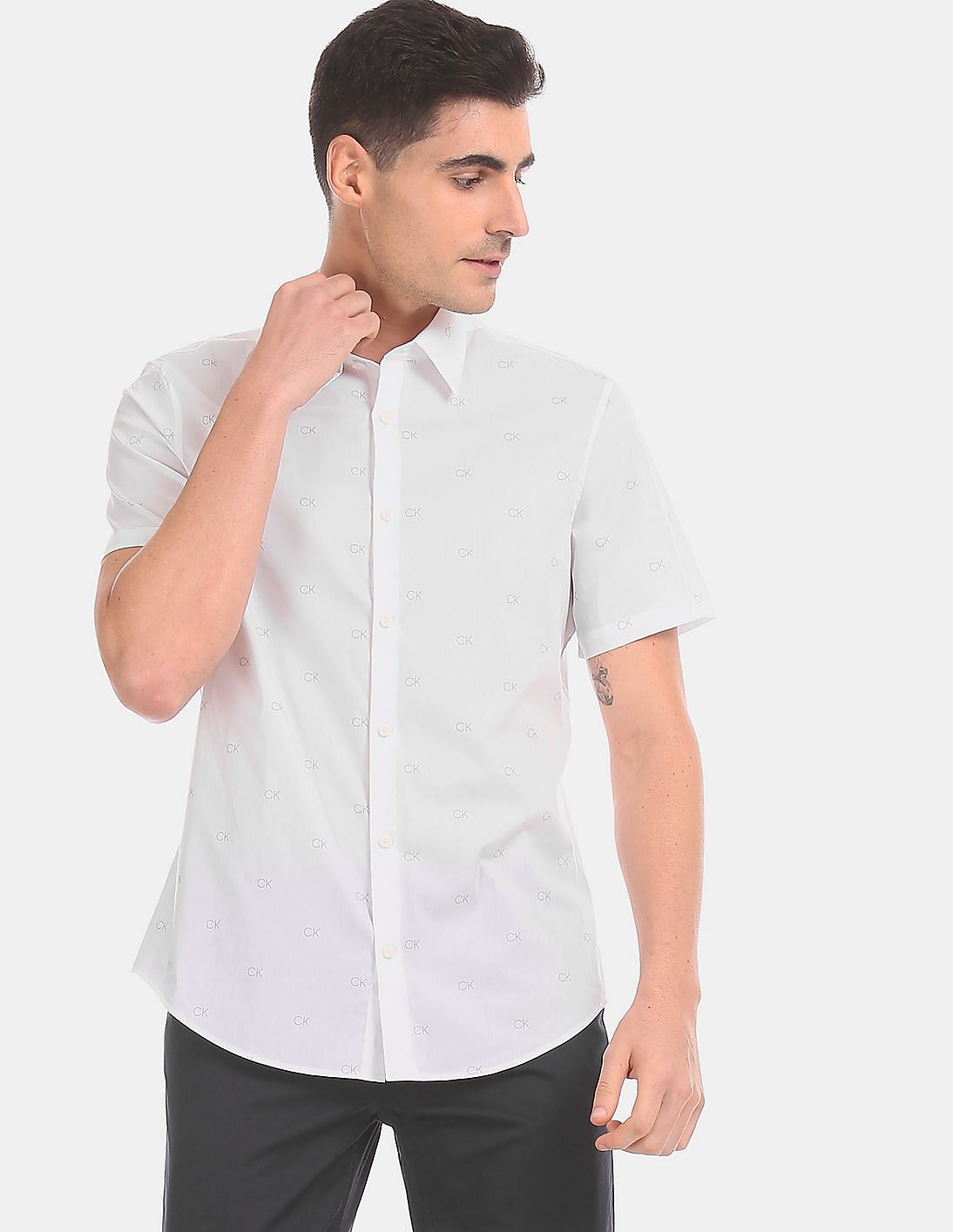 Buy Calvin Klein Men White Short Sleeve Monogram Cotton Stretch Casual ...