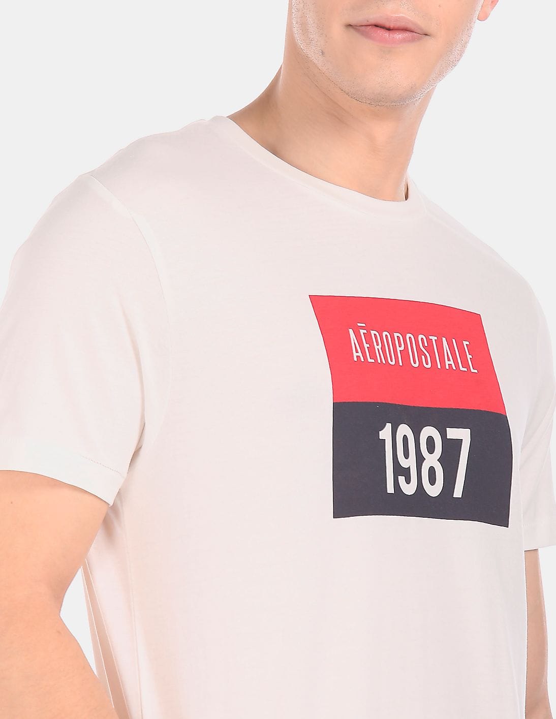 Buy Aeropostale Men Off White Short Sleeve Brand Print T-Shirt