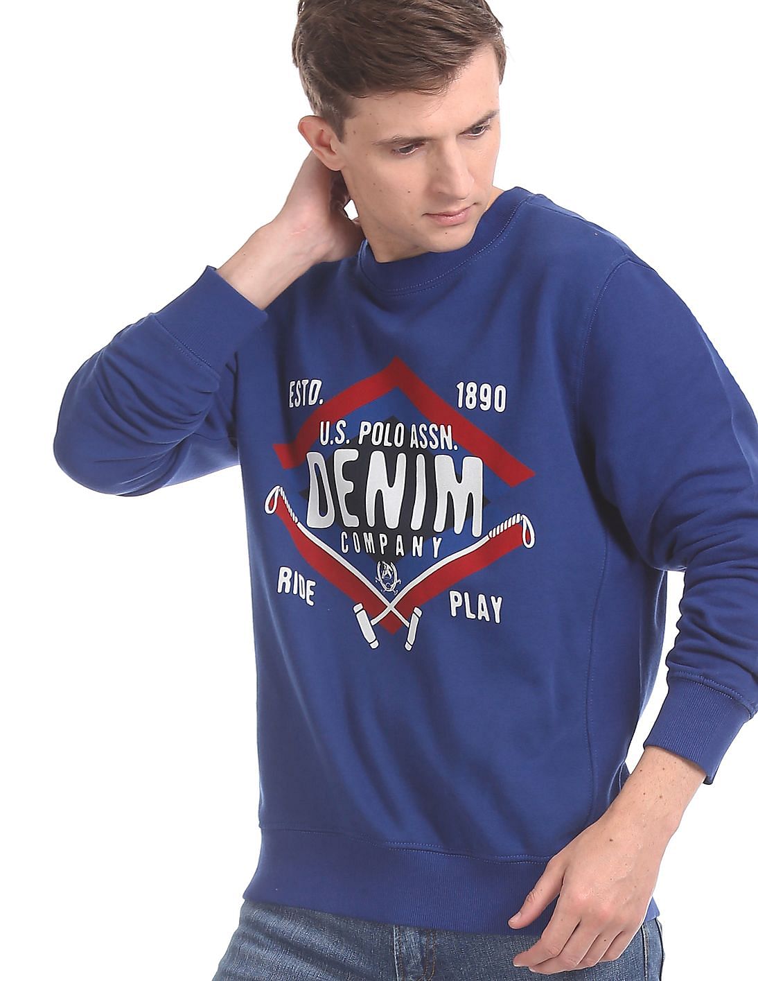 blue graphic sweatshirt