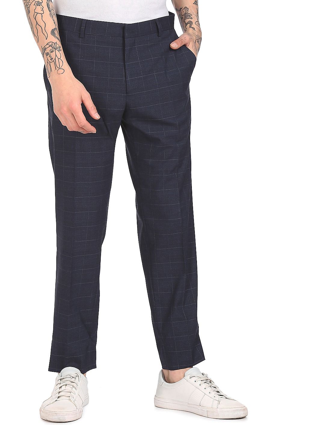 SOJANYA Casual Trousers  Buy SOJANYA Men Cotton Blend Khaki  OffWhite Checked  Casual Trousers Online  Nykaa Fashion