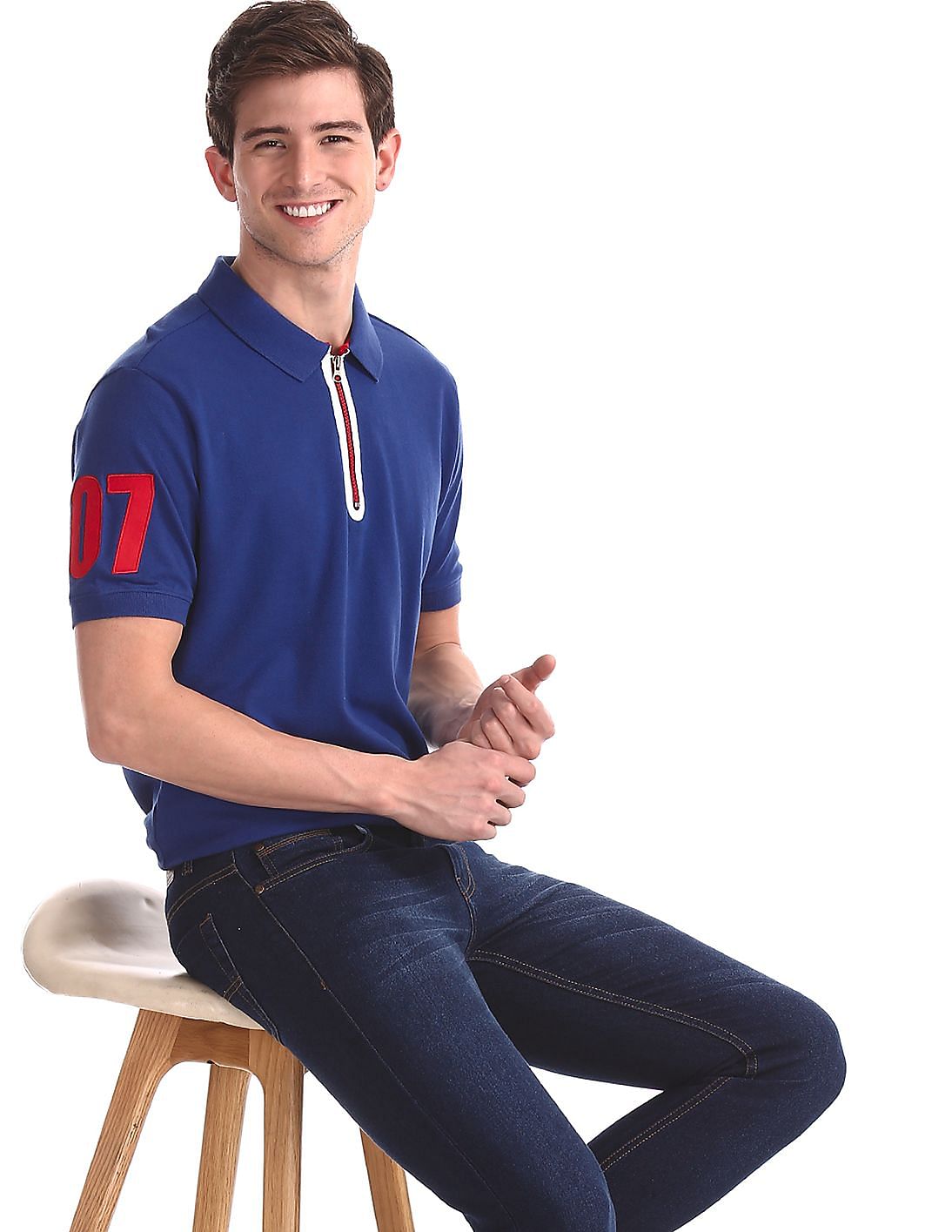 solid color zipper polo shirt