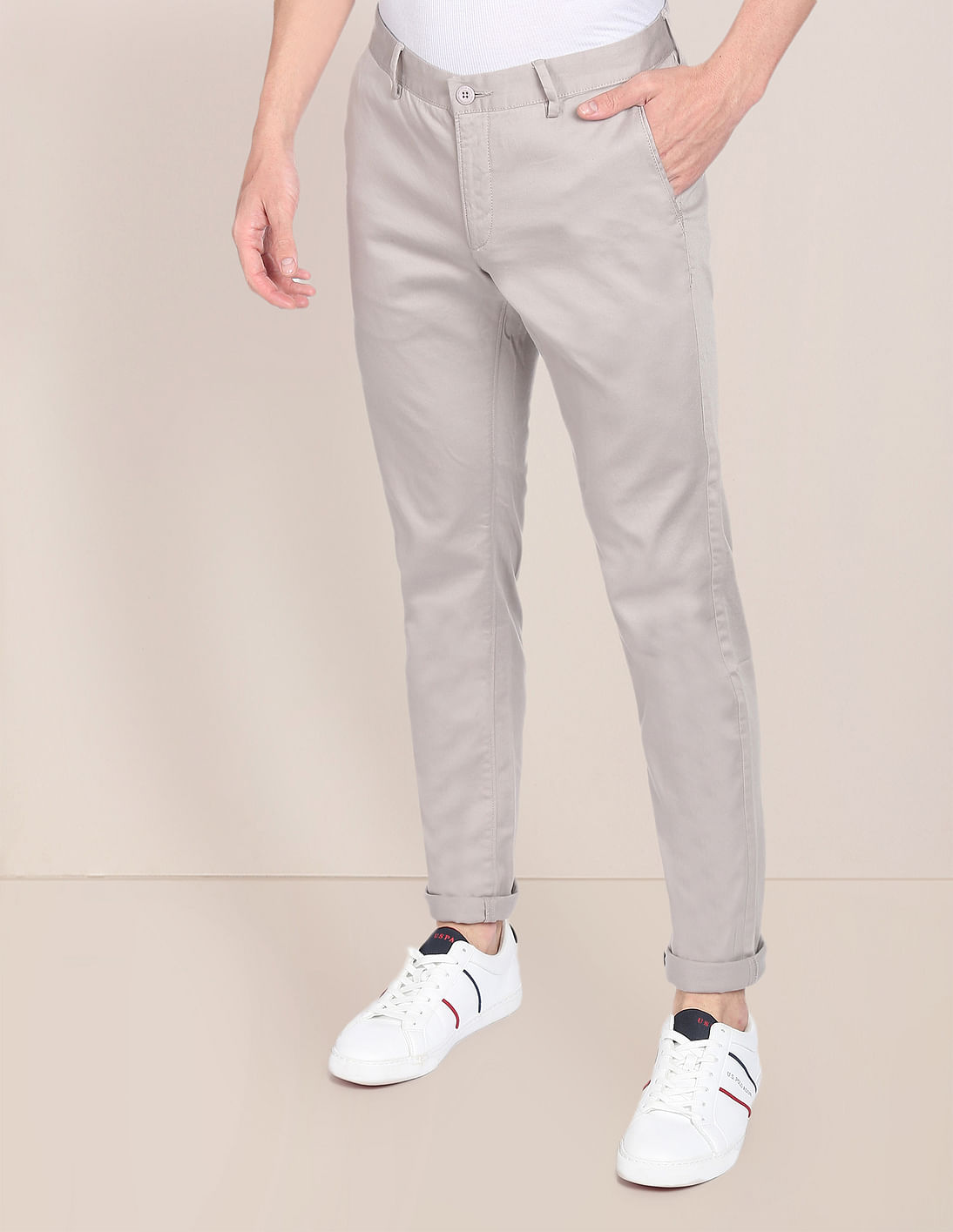 Buy U.S. Polo Assn. Twill Denver Slim Fit Solid Casual Trousers - NNNOW.com