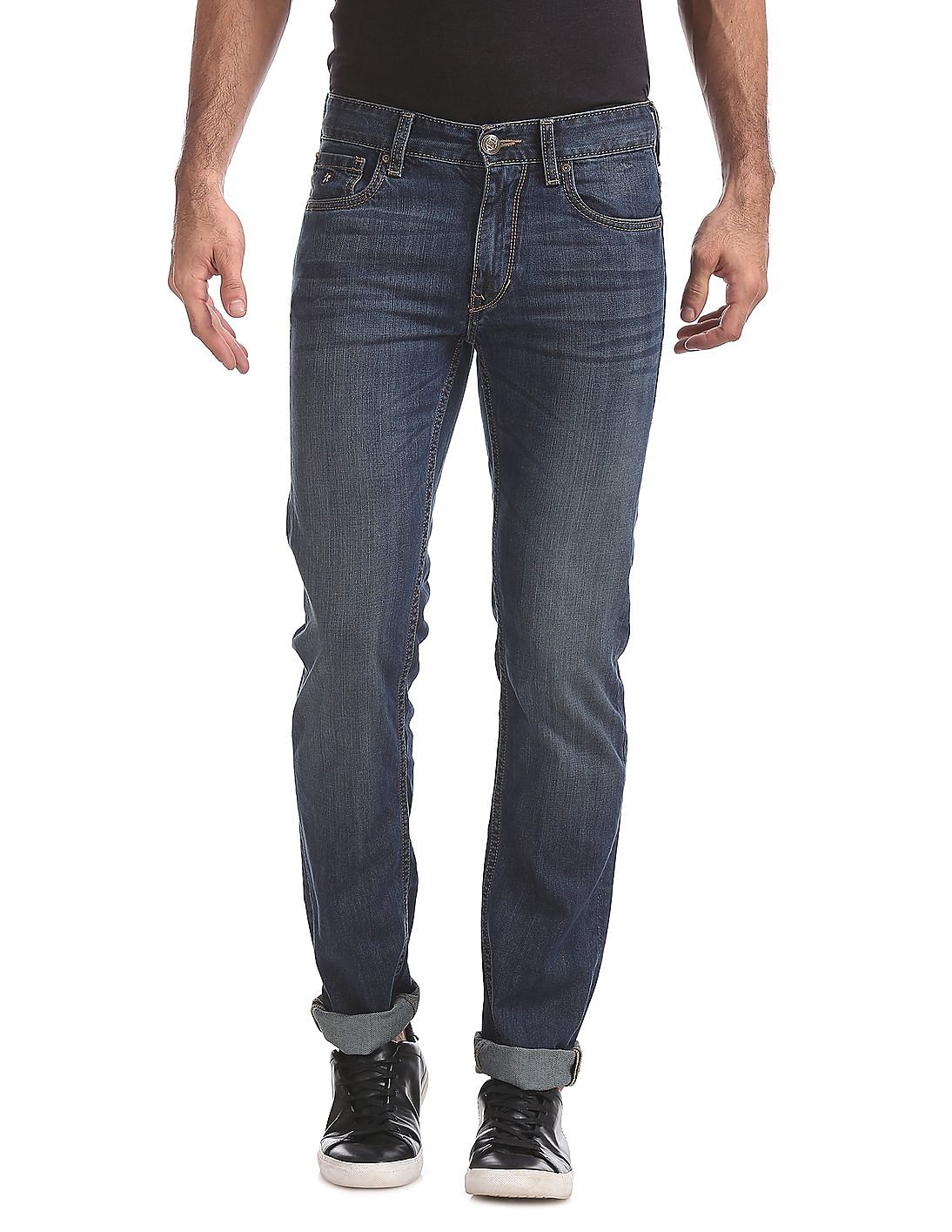 Buy Men Slim Tapered Fit Stone Wash Jeans online at NNNOW.com