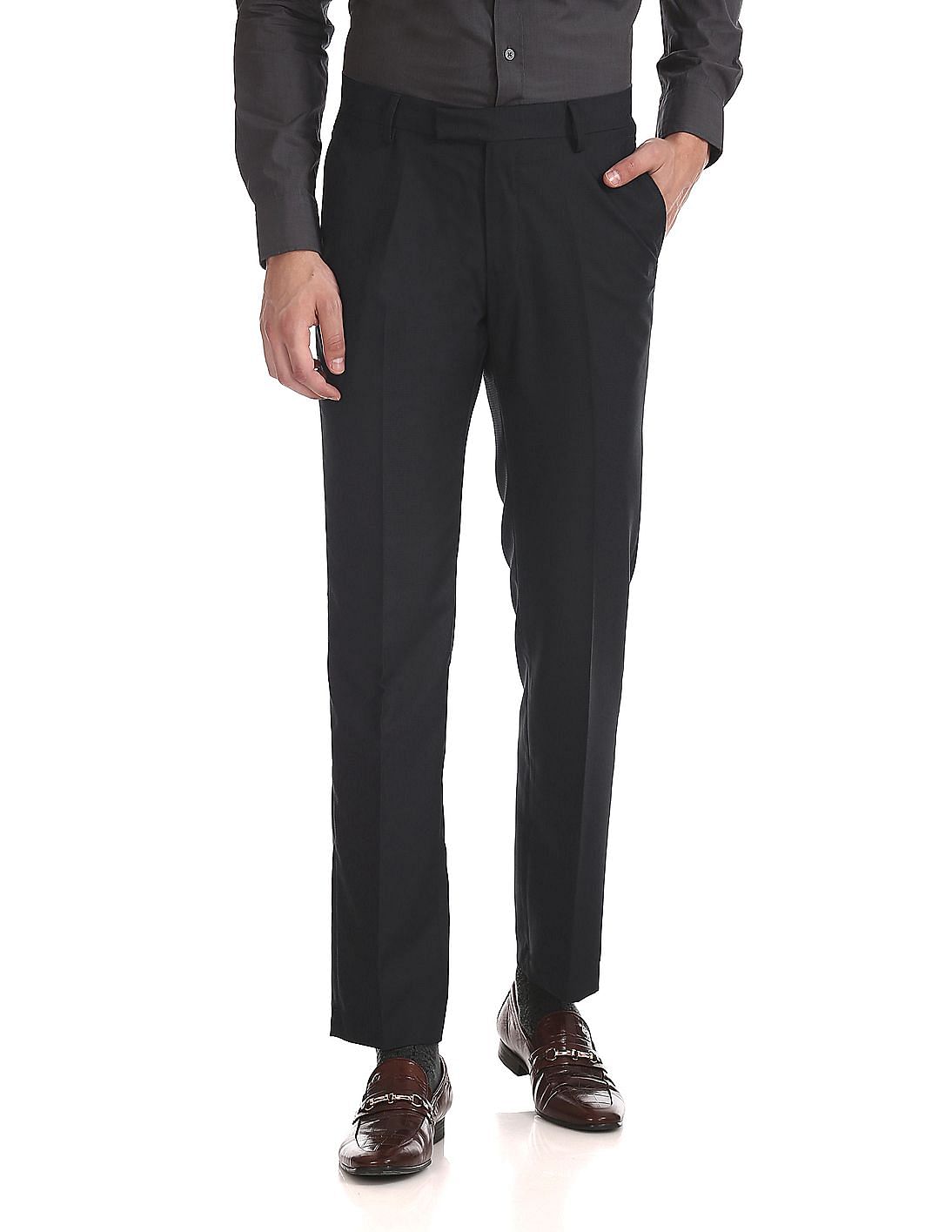 Buy Men Tailored Regular Fit Patterned Trousers online at NNNOW.com