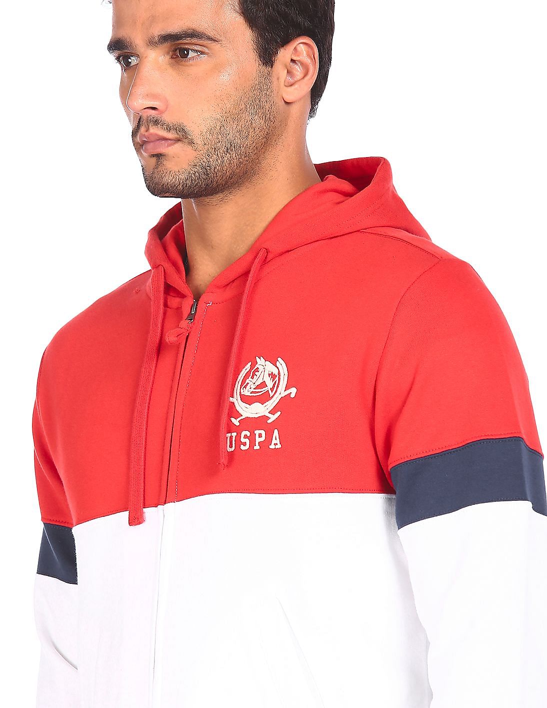 Red and white hot sale hoodie mens