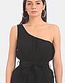 Aeropostale Women Black One Shoulder Belted Waist Jumpsuit