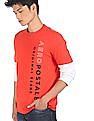 Aeropostale Men Orange Crew Neck Cotton Brand Print T-Shirt