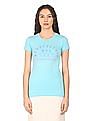 Aeropostale Women Aqua Cotton Brand Print T-Shirt