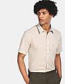 USPA Tailored Men Beige Short Sleeve Solid Formal Shirt