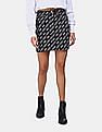 Calvin Klein Women Black Brand Print Denim Mini Skirt