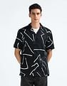 Flying Machine Cuban Collar Printed Holiday Shirt