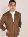 U.S. Polo Assn. Men Brown Stand Collar Solid Bomber Jacket