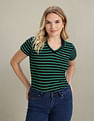 U.S. Polo Assn. Women Horizontal Stripe Ribbed Polo Shirt