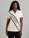 Tommy Hilfiger Womens Beige Colour Blocked Polo Shirt