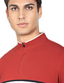 Flying Machine Mock Neck Horizontal Stripe Cotton T-Shirt