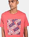 Aeropostale Men Coral Pink Crew Neck Cotton Graphic Print T-Shirt