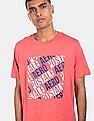 Aeropostale Men Coral Pink Crew Neck Cotton Graphic Print T-Shirt