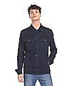 Aeropostale Men Navy Spread Collar Dark Washed Jacket