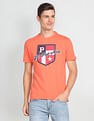 U.S. Polo Assn. Men Peach Brand Printed Cotton T-Shirt