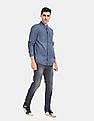 Calvin Klein Men Dark Blue Washed Iconic Denim Double Patch Pocket Casual Shirt