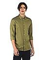 Tommy Hilfiger Men Yellow And Navy Stretch Two Tone Oxford Casual Shirt