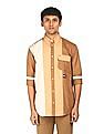 Tommy Hilfiger Men Brown Button Down Collar Color Block Shirt