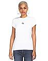 Calvin Klein Women White Round Neck Side Drawstring Ribbed T-Shirt