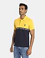 U.S. Polo Assn. Men Yellow And Navy Colour Block Pique Polo Shirt