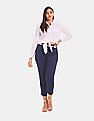 Tommy Hilfiger Women Blue Cotton Stretch Dobby Pants