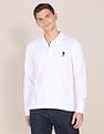 U.S. Polo Assn. Men White Long Sleeves Solid Pique Polo Shirt