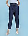 Flying Machine Women High Rise Paper Bag Waist Pleated Jeans