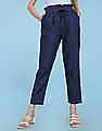 Flying Machine Women High Rise Paper Bag Waist Pleated Jeans