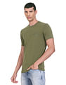 Calvin Klein Men Green Crew Neck Solid Cotton T-Shirt