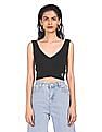 Calvin Klein Women Black V-Neck Ribbed Crop Top