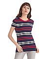 U.S. Polo Assn. Women Blue Patterned Stripe Knit Top