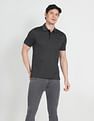 Arrow Ribbed Collar Patterned Knit Polo Shirt