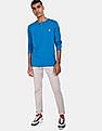 Aeropostale Men Blue Long Sleeve Cotton Solid Henley T-Shirt
